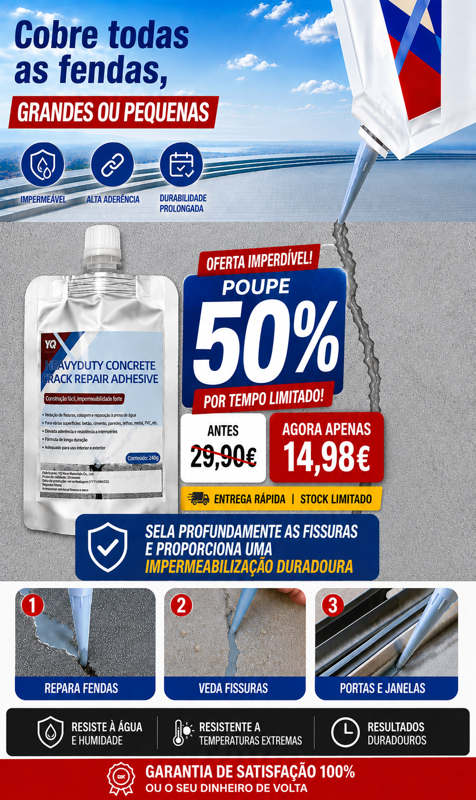 🔥 Cola para Reparação de Fissuras em Betão — AGORA COM 50% DE DESCONTO!